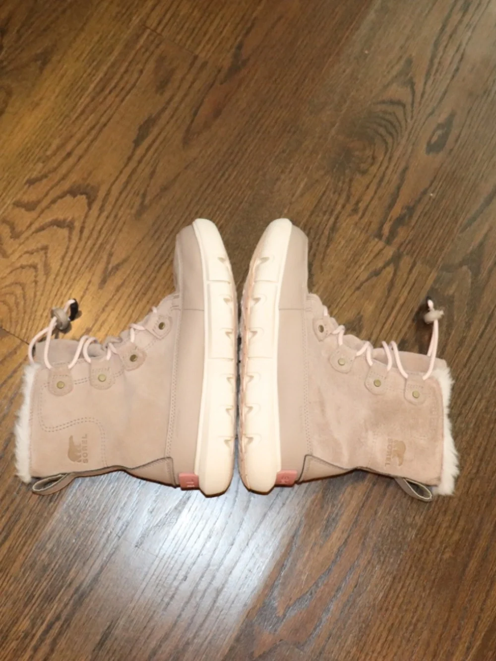 Girls Sorel Explorer Joan Waterproof Winter Boots Tan Suede Faux Fur Size 4